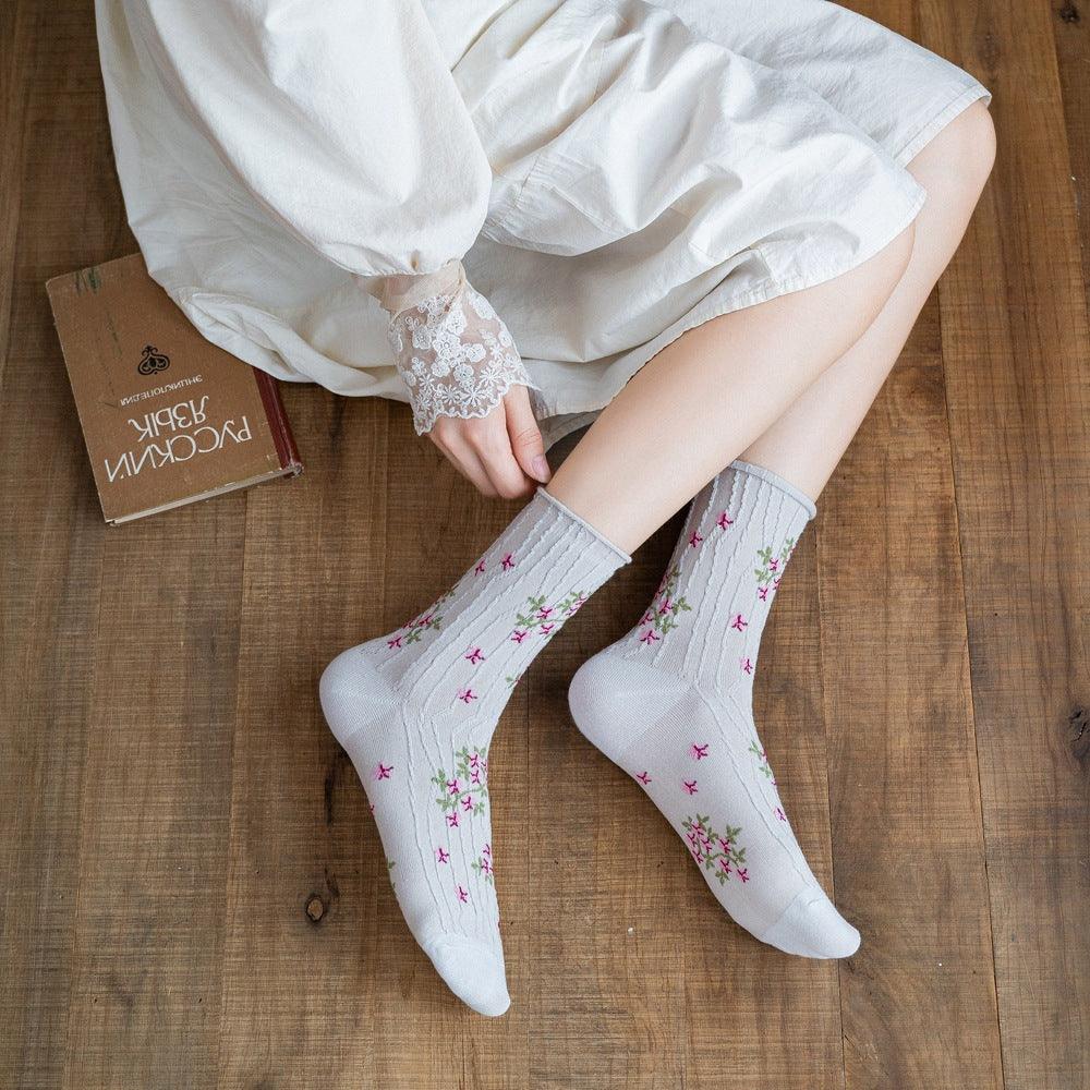 News Fashion Floral Print Women's Socks Harajuku Vintage Streetwear Crew Socks Kawaii Cute Cotton Long Sock Winter Warm Socks For Men And Women