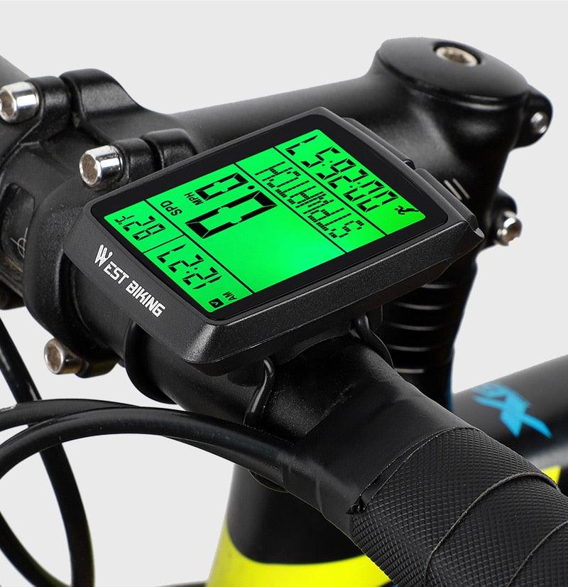 LED Waterproof Bicycle Computer Wireless 5 Language Cycling Bike Odometer Stopwatch Speedometer With Solar Energy Bicycle Odometer Wireless Waterproof Cycling Computer LCD Backlight Display
