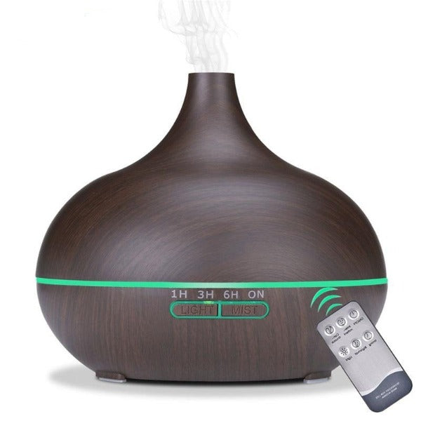 Wood Grain Aromacare Essential Oil Aroma LED Diffuser With Remote Control 550ml