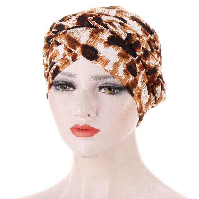 Fashion Soft Cotton Print Braid Turban Lightweight Muslim Turbans Head For Women Women's Hijabs Caps Hat Lightweight Inner Hijab Caps Elegant Arab Wrap Head Scarves Turban Scarf For Women