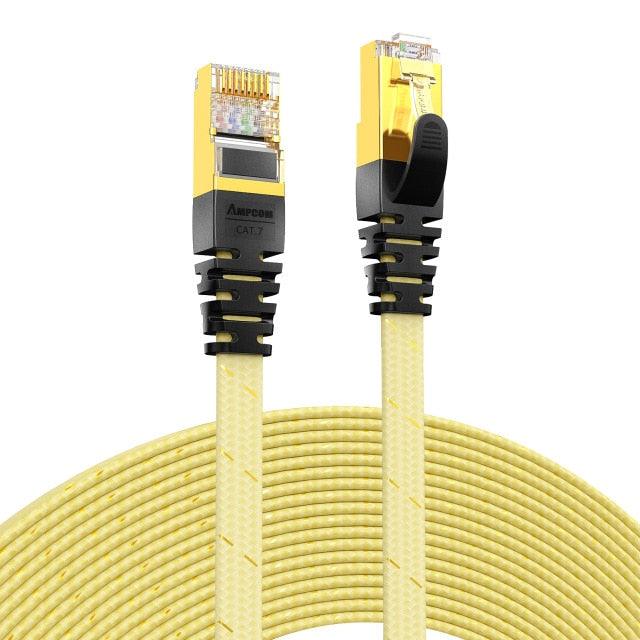 CAT7 Ethernet Cable 10G 600MHz Shielded Flat RJ45 Internet Network Patch Cord Fast LAN Wire Network Gold Plated Lead Polyester Braided For Gaming