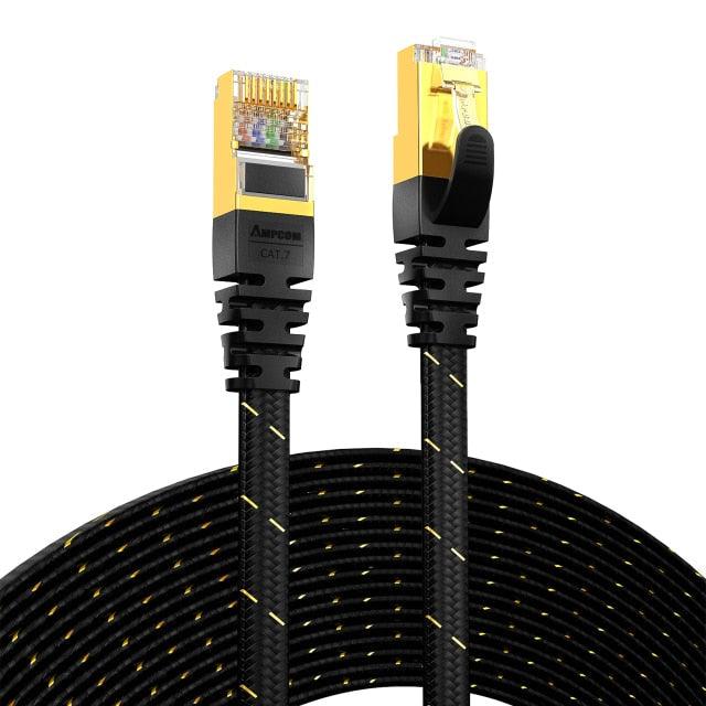 CAT7 Ethernet Cable 10G 600MHz Shielded Flat RJ45 Internet Network Patch Cord Fast LAN Wire Network Gold Plated Lead Polyester Braided For Gaming