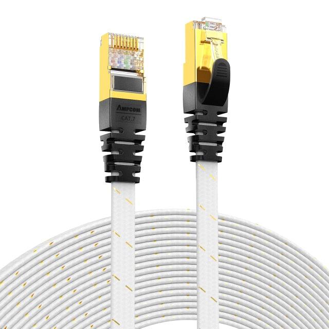 CAT7 Ethernet Cable 10G 600MHz Shielded Flat RJ45 Internet Network Patch Cord Fast LAN Wire Network Gold Plated Lead Polyester Braided For Gaming