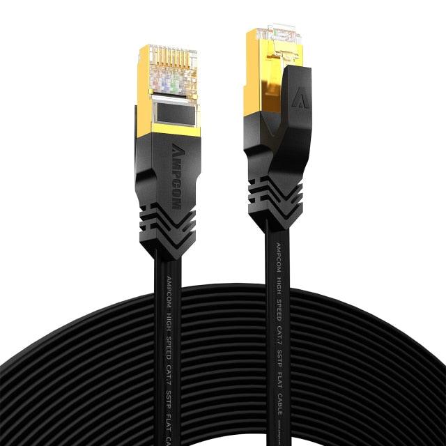 CAT7 Ethernet Cable 10G 600MHz Shielded Flat RJ45 Internet Network Patch Cord Fast LAN Wire Network Gold Plated Lead Polyester Braided For Gaming