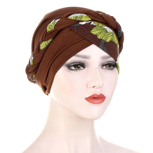 Fashion Soft Cotton Print Braid Turban Lightweight Muslim Turbans Head For Women Women's Hijabs Caps Hat Lightweight Inner Hijab Caps Elegant Arab Wrap Head Scarves Turban Scarf For Women