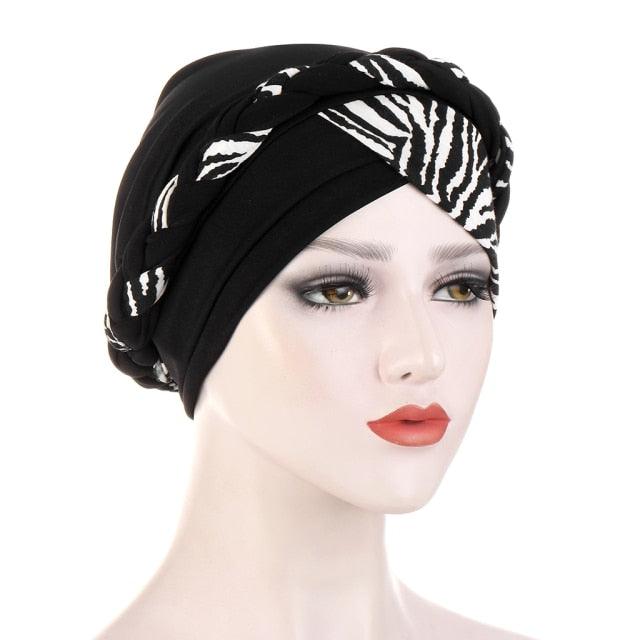 Fashion Soft Cotton Print Braid Turban Lightweight Muslim Turbans Head For Women Women's Hijabs Caps Hat Lightweight Inner Hijab Caps Elegant Arab Wrap Head Scarves Turban Scarf For Women