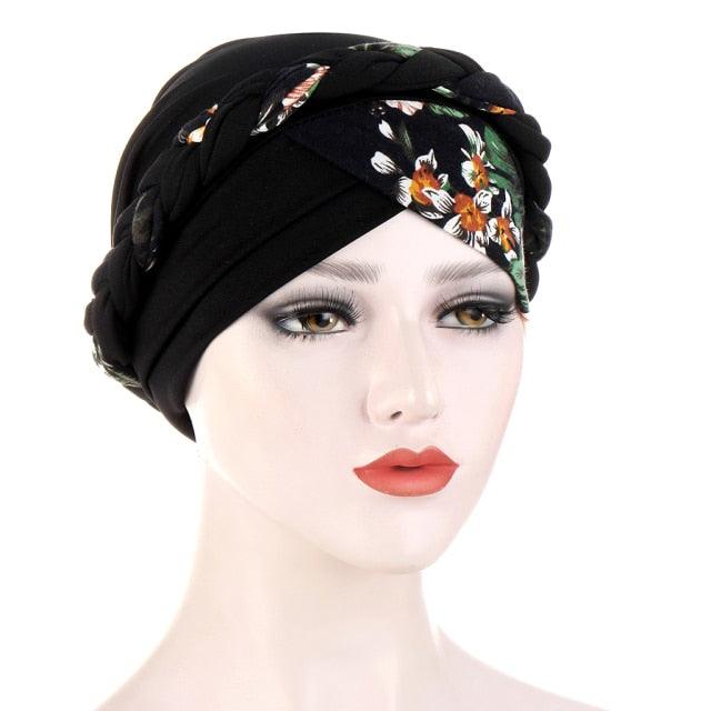 Fashion Soft Cotton Print Braid Turban Lightweight Muslim Turbans Head For Women Women's Hijabs Caps Hat Lightweight Inner Hijab Caps Elegant Arab Wrap Head Scarves Turban Scarf For Women
