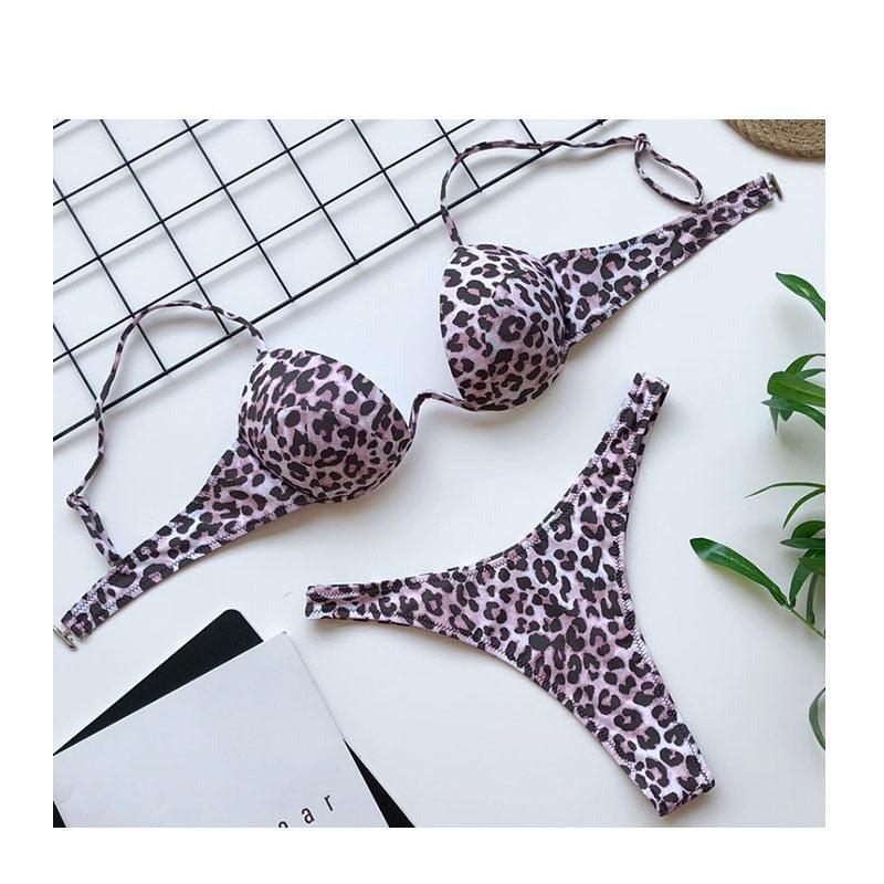 High Waist Bikini Push Up Swimsuit Leopard Swimwear Women Bikini Set Swimsuits For Women V-Wired Underwire Push Up High Cut Bikini Set Two Pieces Bathing Suits Women Bathing Suit