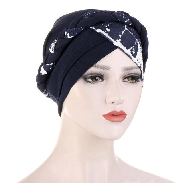 Fashion Soft Cotton Print Braid Turban Lightweight Muslim Turbans Head For Women Women's Hijabs Caps Hat Lightweight Inner Hijab Caps Elegant Arab Wrap Head Scarves Turban Scarf For Women