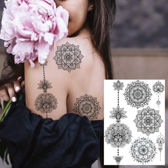 53 Sheets Black Lace Temporary Tattoos Sticker Butterfly Flower Fake Tatoo Sticker Sexy  Black Henna Temporary Tattoos For Women