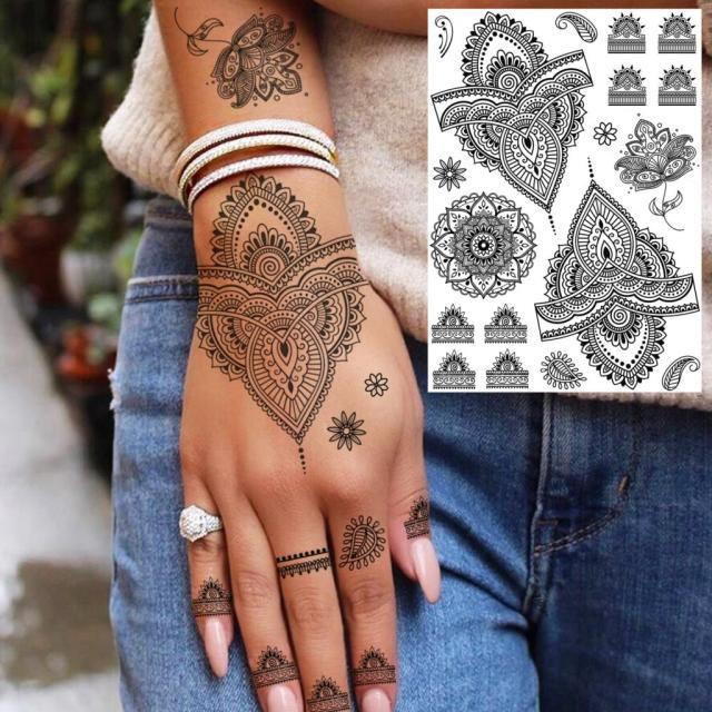 53 Sheets Black Lace Temporary Tattoos Sticker Butterfly Flower Fake Tatoo Sticker Sexy  Black Henna Temporary Tattoos For Women