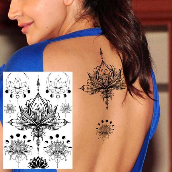 53 Sheets Black Lace Temporary Tattoos Sticker Butterfly Flower Fake Tatoo Sticker Sexy  Black Henna Temporary Tattoos For Women