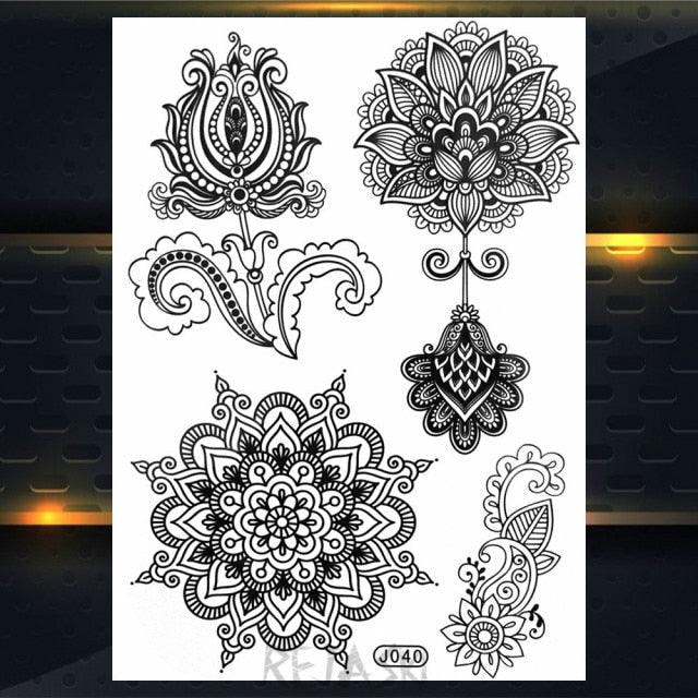 53 Sheets Black Lace Temporary Tattoos Sticker Butterfly Flower Fake Tatoo Sticker Sexy  Black Henna Temporary Tattoos For Women