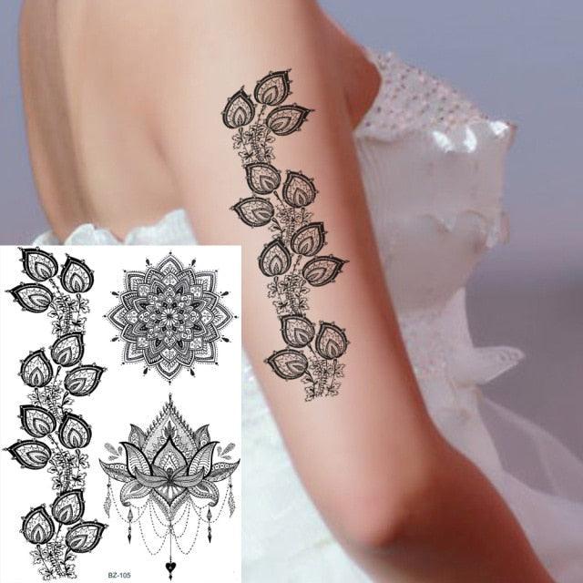 53 Sheets Black Lace Temporary Tattoos Sticker Butterfly Flower Fake Tatoo Sticker Sexy  Black Henna Temporary Tattoos For Women