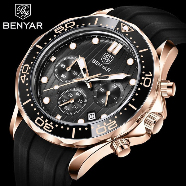 Black Multifunctional Sport Men Watches Luxury Quartz Watches Fashion Chronograph Stylish Elegant Comfortable Watch For Men