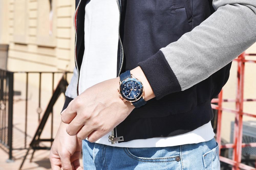 Black Multifunctional Sport Men Watches Luxury Quartz Watches Fashion Chronograph Stylish Elegant Comfortable Watch For Men