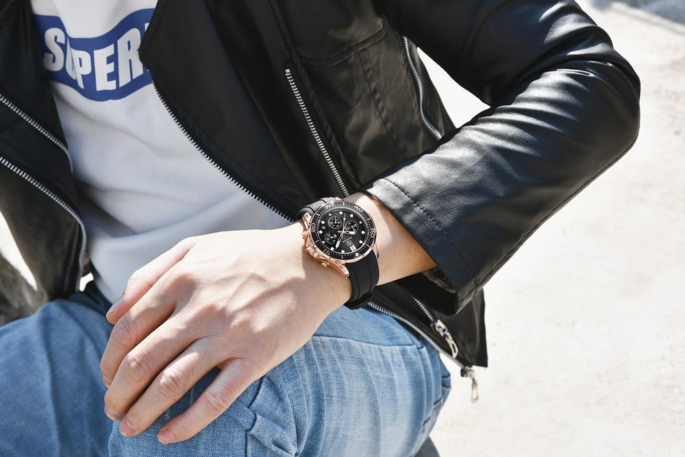 Black Multifunctional Sport Men Watches Luxury Quartz Watches Fashion Chronograph Stylish Elegant Comfortable Watch For Men