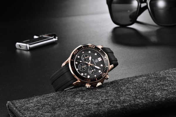 Black Multifunctional Sport Men Watches Luxury Quartz Watches Fashion Chronograph Stylish Elegant Comfortable Watch For Men
