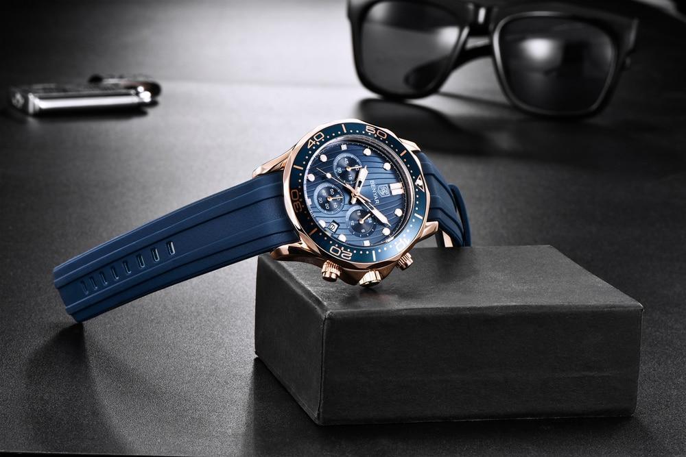 Black Multifunctional Sport Men Watches Luxury Quartz Watches Fashion Chronograph Stylish Elegant Comfortable Watch For Men