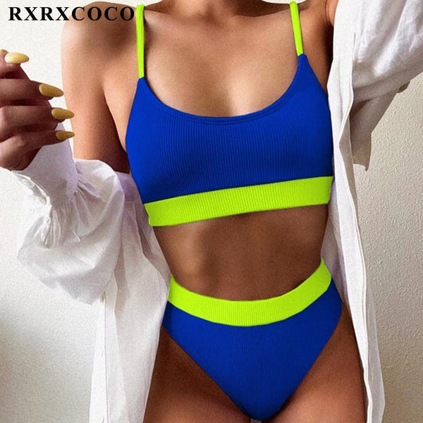 Swimwear Women Ribbed Bathing Suit Female Push Up Bikini Set Women's Bathing Suit Lace up Bikini Ribbed Two Piece Swimsuit Beachwear High Waist Bikini Women's Swimsuit