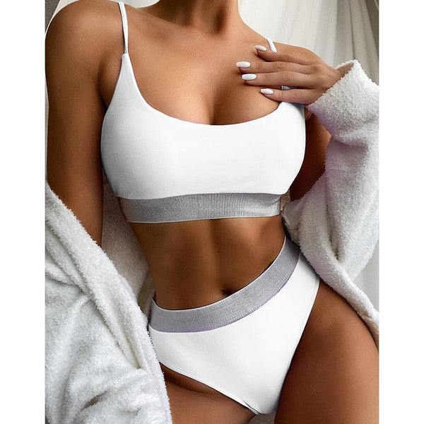 Swimwear Women Ribbed Bathing Suit Female Push Up Bikini Set Women's Bathing Suit Lace up Bikini Ribbed Two Piece Swimsuit Beachwear High Waist Bikini Women's Swimsuit