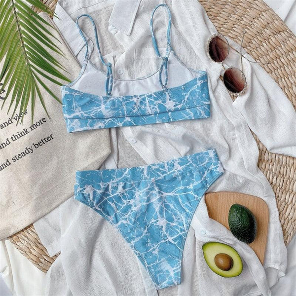 Modern Blue High Waist Bikini Push Up Swimwear Women Dragon Printed Bikini Set Retro Swimsuit Women's High Waist Bikini Swimsuits Twist Push Up Two Piece Bathing Suits Tummy Control Swimwear