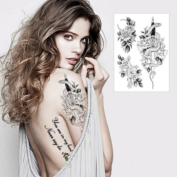 49 Sheets Waterproof Temporary Black Sketches Flowers Tattoo Stickers Flower Rose Tattoos For Women Adults