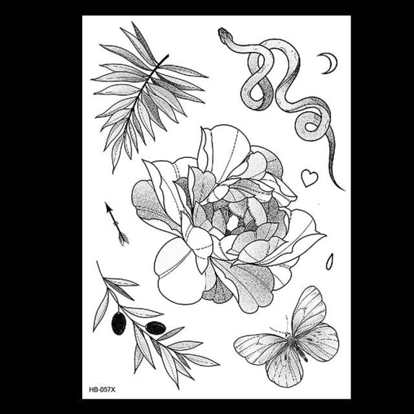 49 Sheets Waterproof Temporary Black Sketches Flowers Tattoo Stickers Flower Rose Tattoos For Women Adults