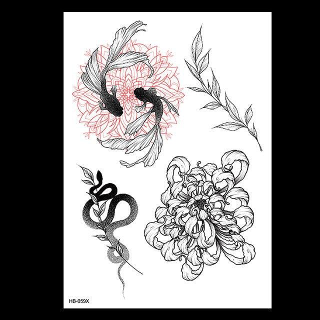 49 Sheets Waterproof Temporary Black Sketches Flowers Tattoo Stickers Flower Rose Tattoos For Women Adults
