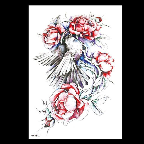 49 Sheets Waterproof Temporary Black Sketches Flowers Tattoo Stickers Flower Rose Tattoos For Women Adults