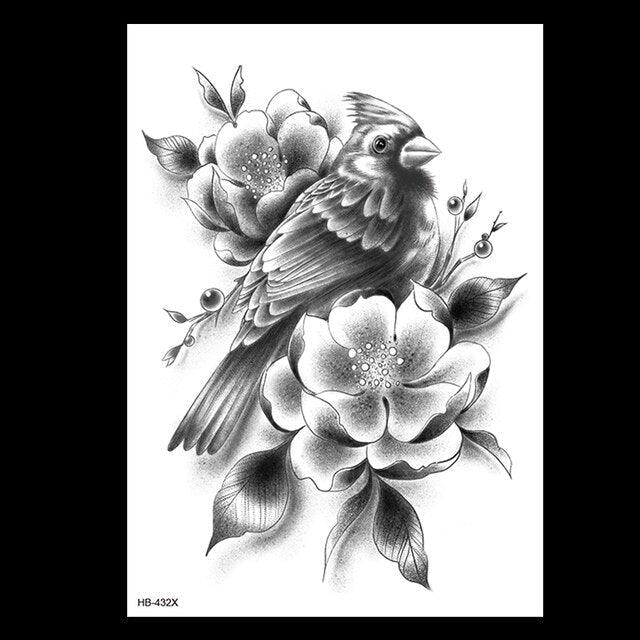 49 Sheets Waterproof Temporary Black Sketches Flowers Tattoo Stickers Flower Rose Tattoos For Women Adults