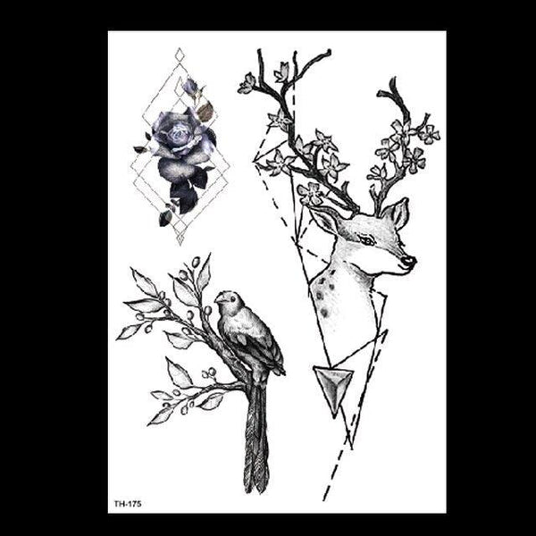 49 Sheets Waterproof Temporary Black Sketches Flowers Tattoo Stickers Flower Rose Tattoos For Women Adults