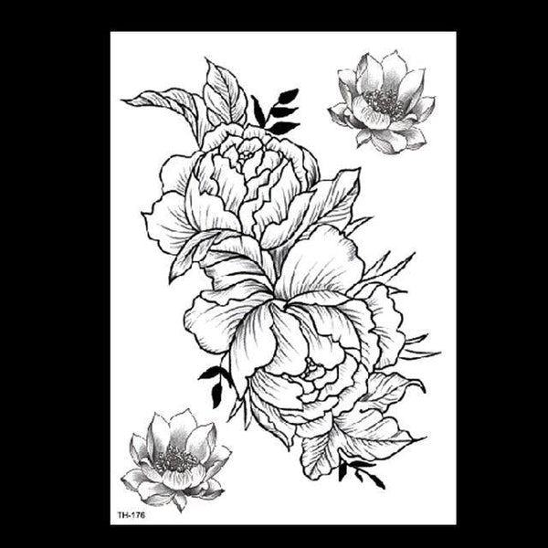 49 Sheets Waterproof Temporary Black Sketches Flowers Tattoo Stickers Flower Rose Tattoos For Women Adults
