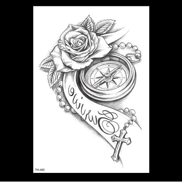 49 Sheets Waterproof Temporary Black Sketches Flowers Tattoo Stickers Flower Rose Tattoos For Women Adults