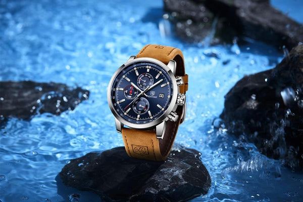 Stylish Wrist Watch For Men Genuine Leather Strap Watch Perfect Quartz Movement And Scratch Resistant Analog Chronograph Business Watches