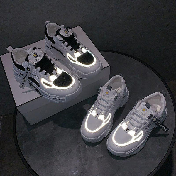 Fashion Spring Reflective Women Sneakers Lace Up Chunky Sneakers Mixed Color Women's Lightweight Casual Everyday Walking Fashion Chunky Sneakers