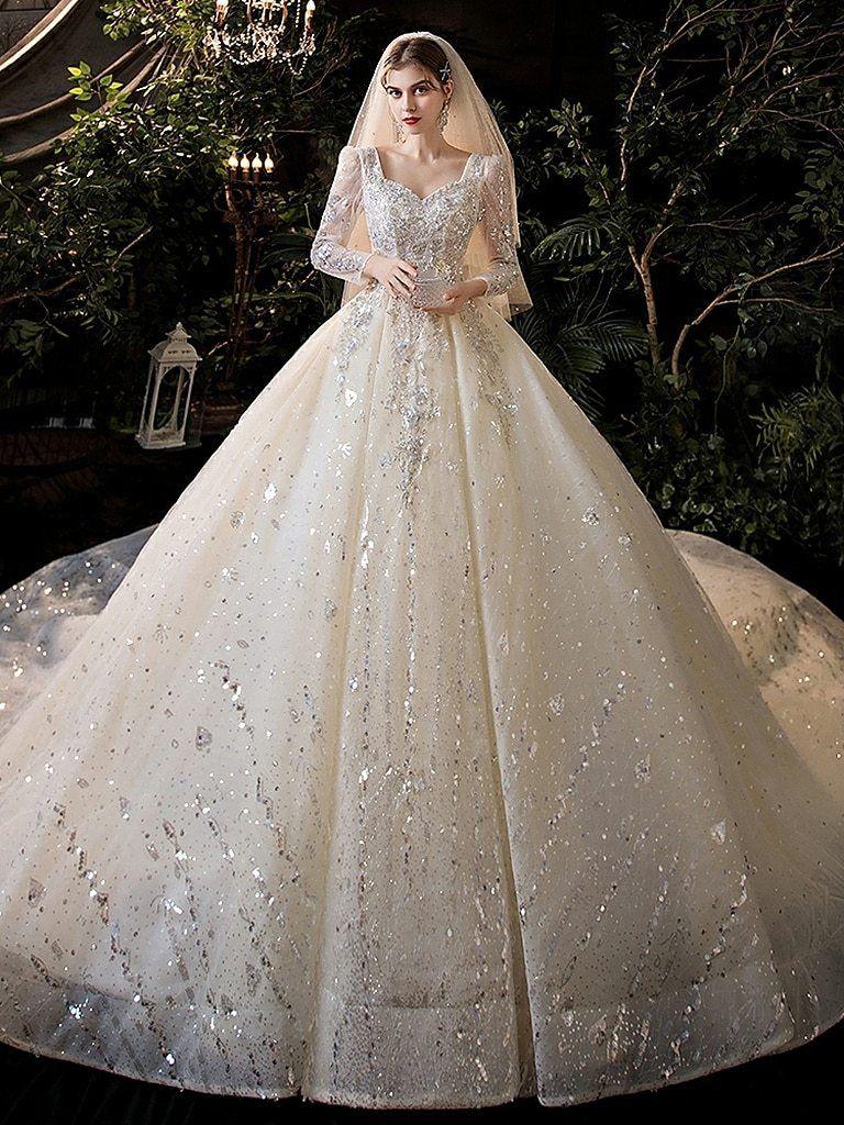 Luxury Princess Long Sleeves Wedding Dress with Crystal EDW1110