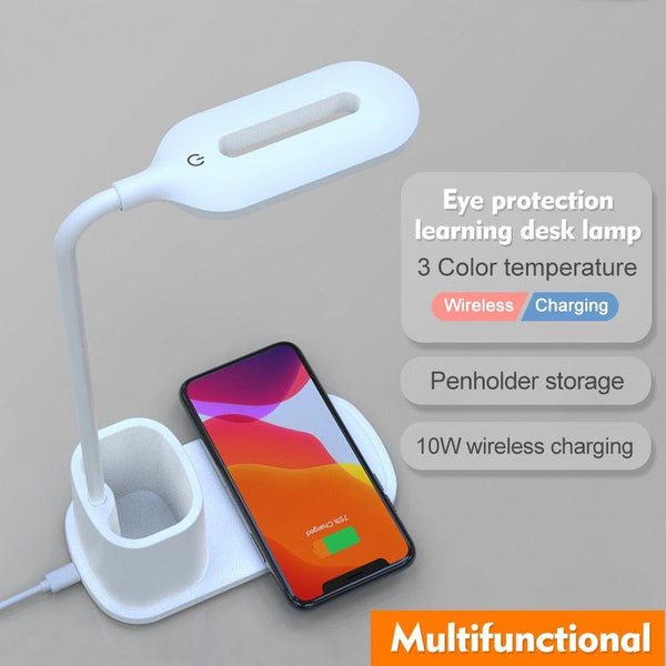 Touch Dimmable LED Desk Lamp 10W Wireless Charging/USB  Charging Table Light for Children Kids Reading Study Bedside Bedroom Decorative Table Lamp Cute Study Lamps for Bedroom Décor