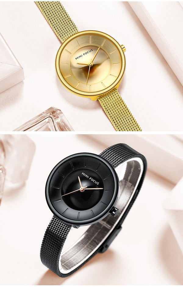 Luxury Women's Blue Watches Fashion Thin Mesh Belt Stainless Steel Quartz Waterproof Wrist Watch Elegant Design