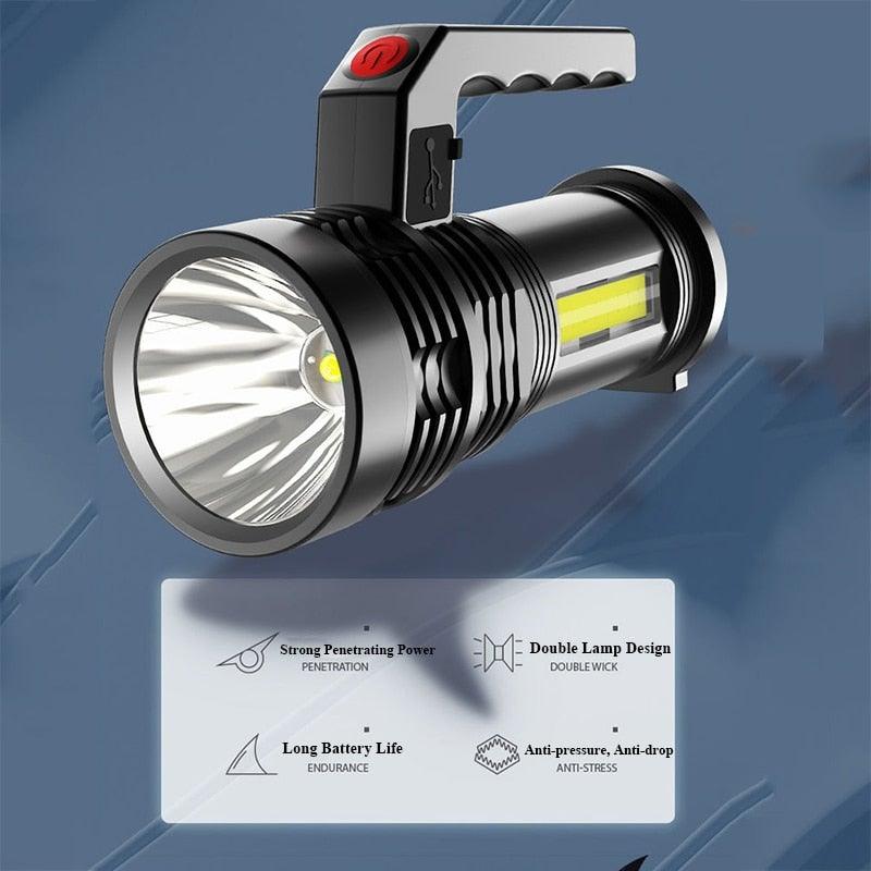 Rechargeable Handheld Flashlights Waterproof  3 Switch Mode Powerful High Lumens Spotlight Fashlight High Power Portable LED Waterproof Outdoor Long Lasting Spot Light Flashlight For Home & Outdoor Use