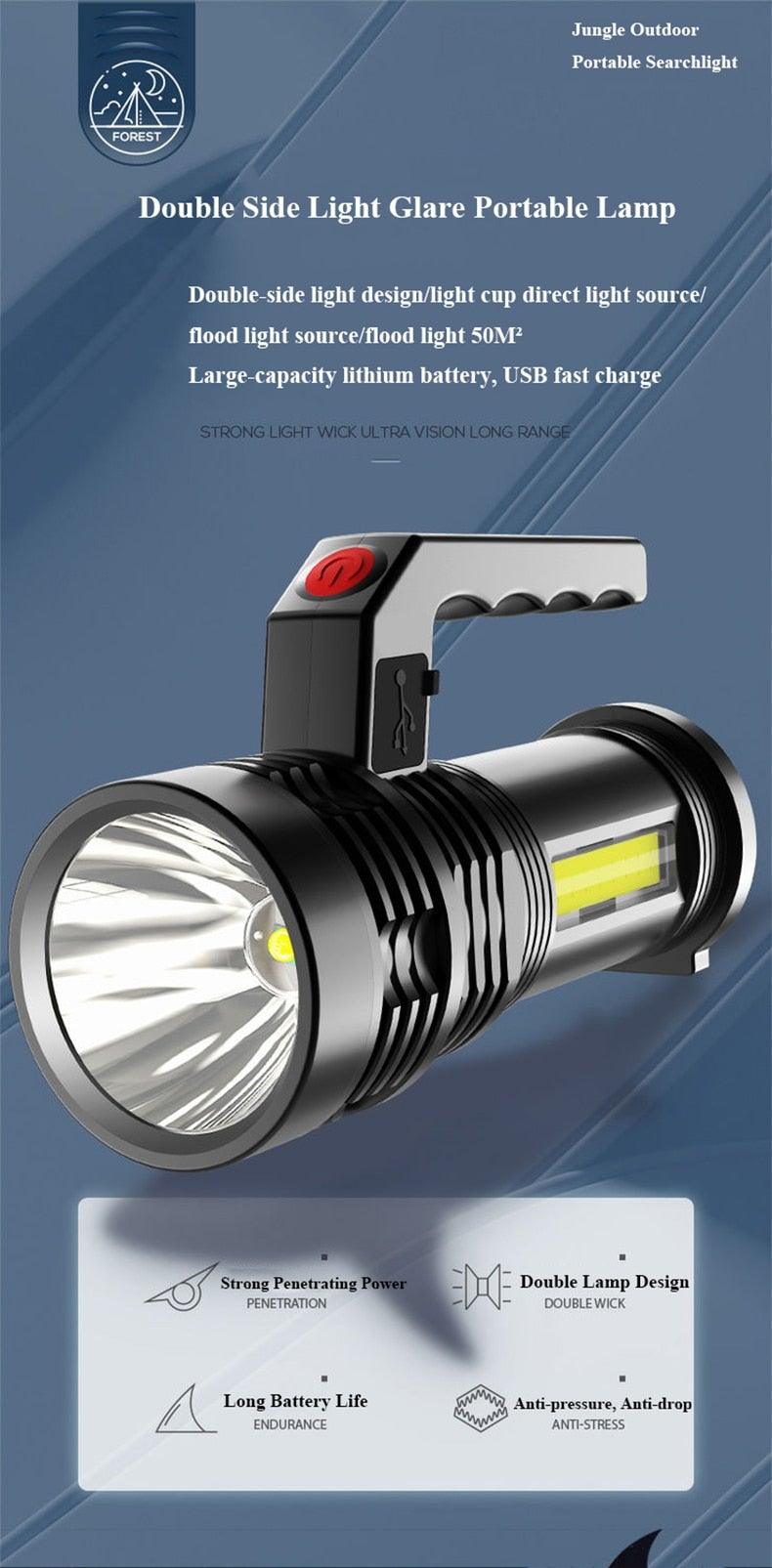 Rechargeable Handheld Flashlights Waterproof  3 Switch Mode Powerful High Lumens Spotlight Fashlight High Power Portable LED Waterproof Outdoor Long Lasting Spot Light Flashlight For Home & Outdoor Use