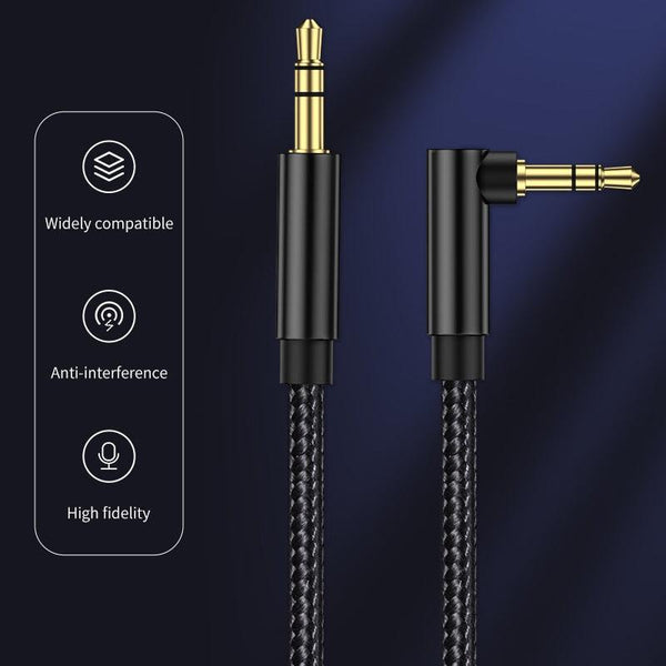 AUX Cable Jack 3.5mm Audio Jack Speaker Audio Cable Stereo Aux Cord 90 Degree Right Angle Aux Cable Compatible Cable For Headphones Car Tablets Speakers