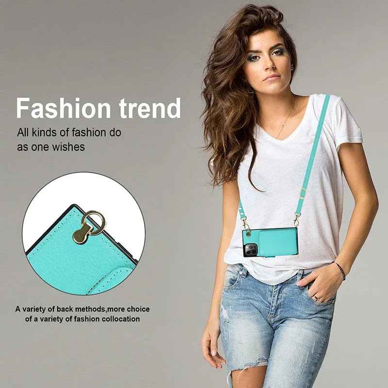 Zipper Wallet Case with Adjustable Crossbody Strap for iphone