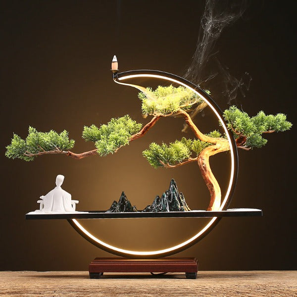 Zen Ring LED Backflow Incense Burner Lamp With Tree