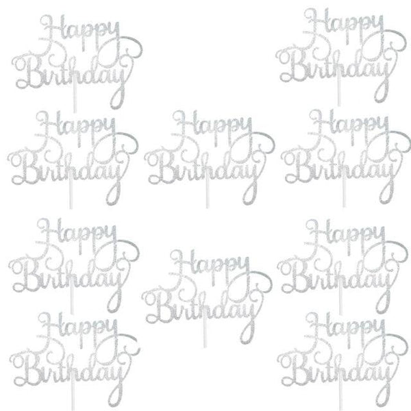 10pcs Glitter Happy Birthday Cake Topper Happy Birthday Cake Topper Happy Birthday Cupcake Topper Glitter Gold Decoration Bling Sparkle Decoration Sign Happy Birthday Cake Topper Girl Birthday Dessert Decor
