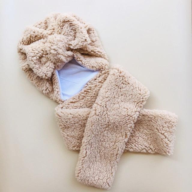Baby Cotton Hat  Autumn Winter Children Scarf Hat Sets  Bowknot Ear Baby Girl Boy Warm Beanies Cap Neck Warmer Scarf Fleece Balaclava Hood Ski Mask Cold Weather Face Mask Neck Warmer Winter Nose Warmer