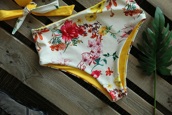 Bikinis Women New One Shoulder Swimwear High Waist Swimsuit Bandage Bathing Suits Beach Wear Female Lace Two Piece Swim Dress with Bikini Bottom Bathing Suits