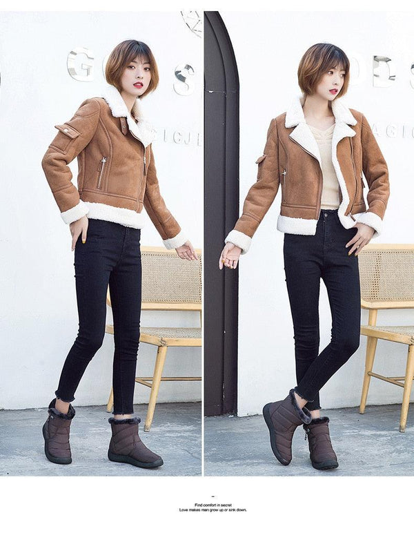 Women Snow Boots Warm Short Fur Plush Winter Ankle Boots Zip Comfort Warm Shoes Anti-Slip Fur Lined Ankle Short Boots Waterproof Slip On Outdoor Lightweight Shoes
