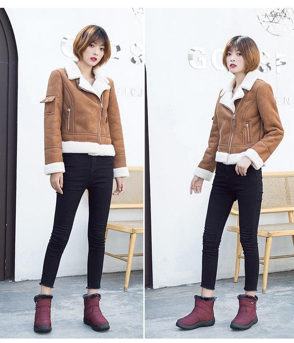 Women Snow Boots Warm Short Fur Plush Winter Ankle Boots Zip Comfort Warm Shoes Anti-Slip Fur Lined Ankle Short Boots Waterproof Slip On Outdoor Lightweight Shoes