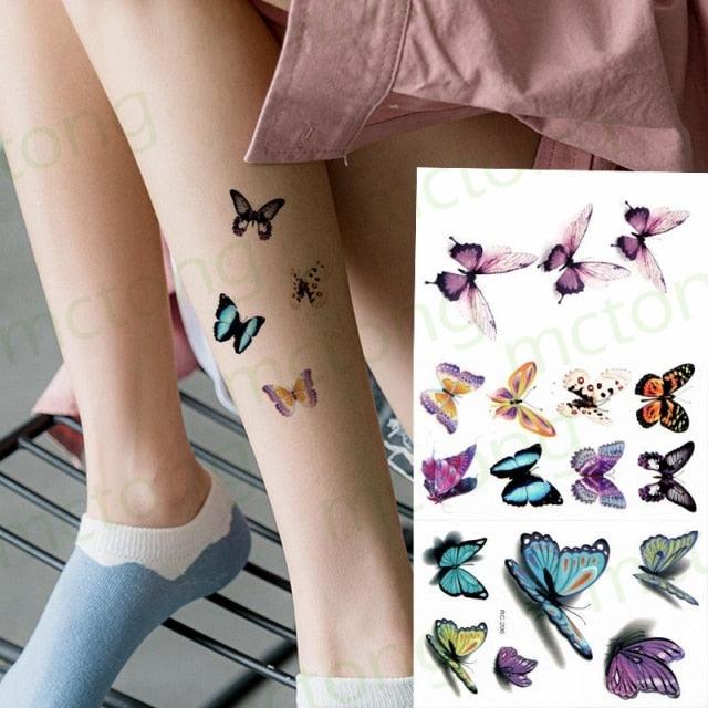 3D Butterfly Waterproof Temporary Tattoo Sticker Snake Flowers Elegant Small Popular Tattoo For Womens Mens